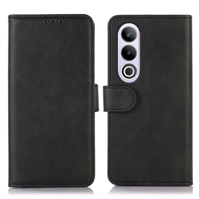 For OnePlus Nord CE4 5G Case PU Leather Cowhide Texture Card Slots Wallet Phone Cover - Black - 1