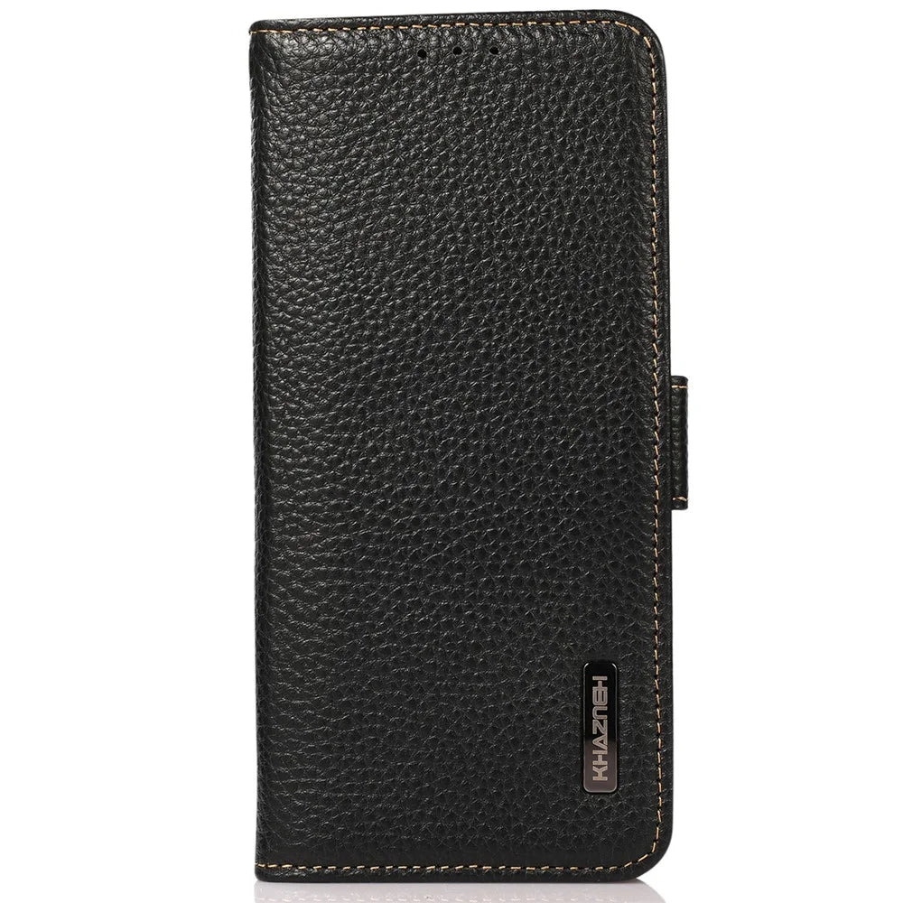 KHAZNEH For OnePlus Nord CE4 5G RFID Blocking Case Genuine Cow Leather Phone Cover - Black - 7