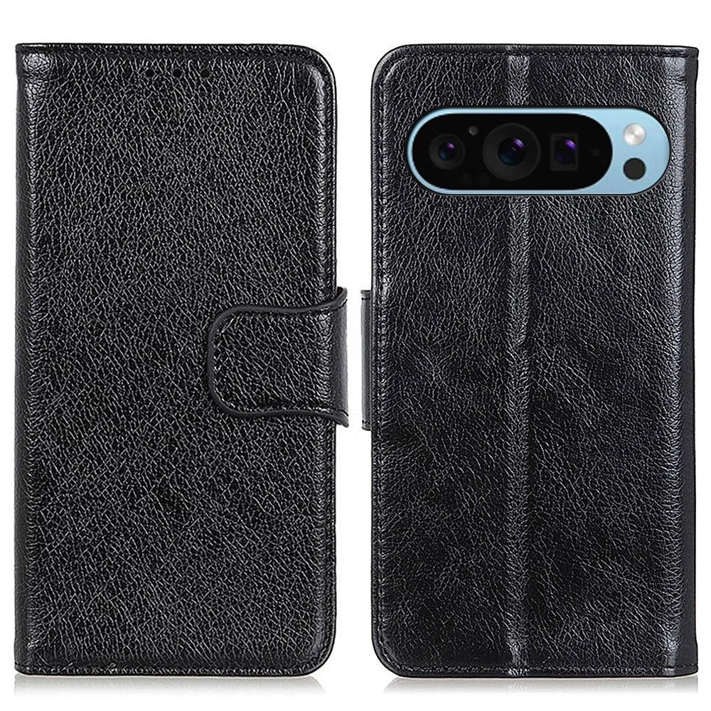 For Google Pixel 10 Pro / 10 / 9 Pro / 9 Phone Case Wallet Stand Split Leather Nappa Texture Shockproof Cover - Black - 1