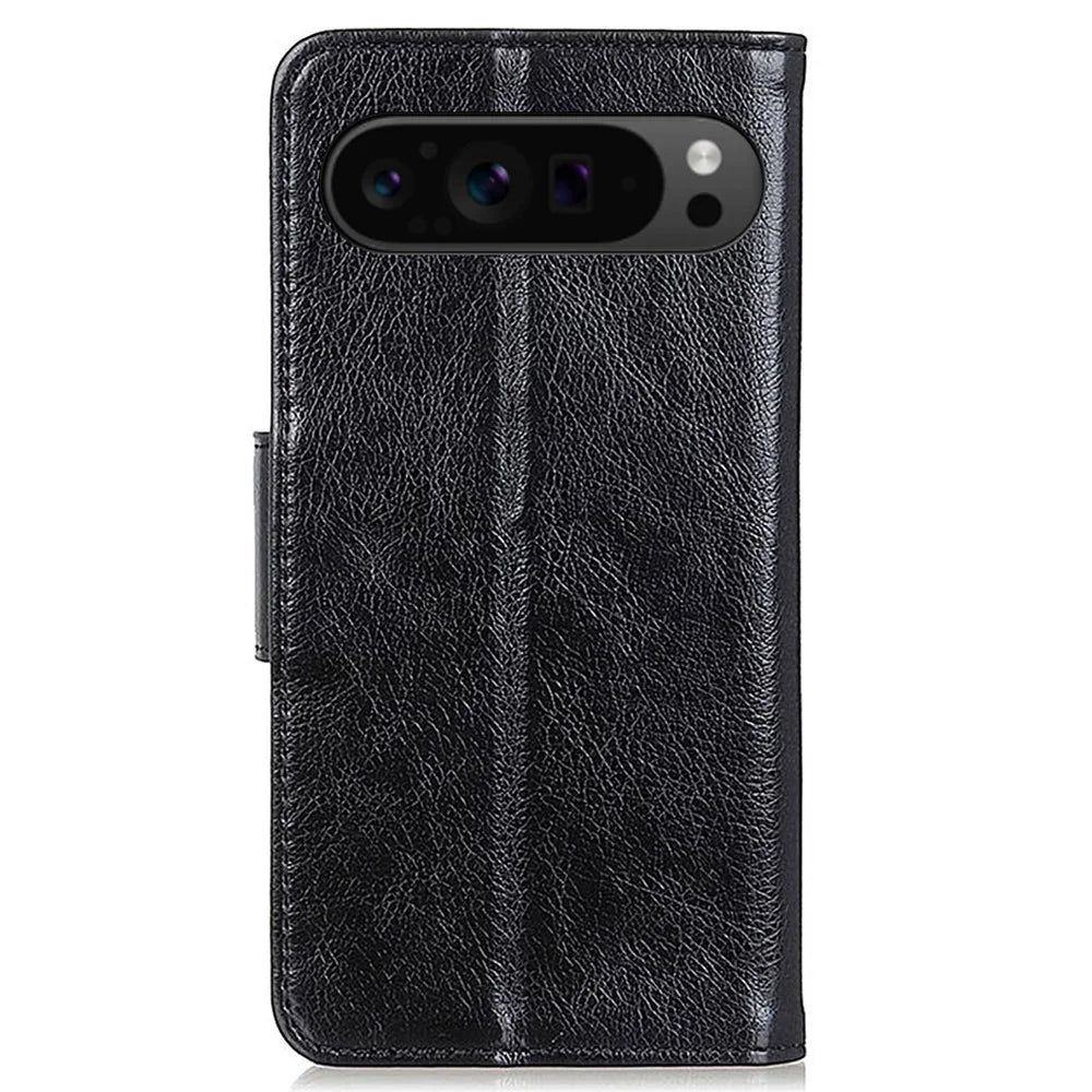 For Google Pixel 9 Pro XL Case Card Slot Stand Split Leather Nappa Texture Phone Cover - Black - 7