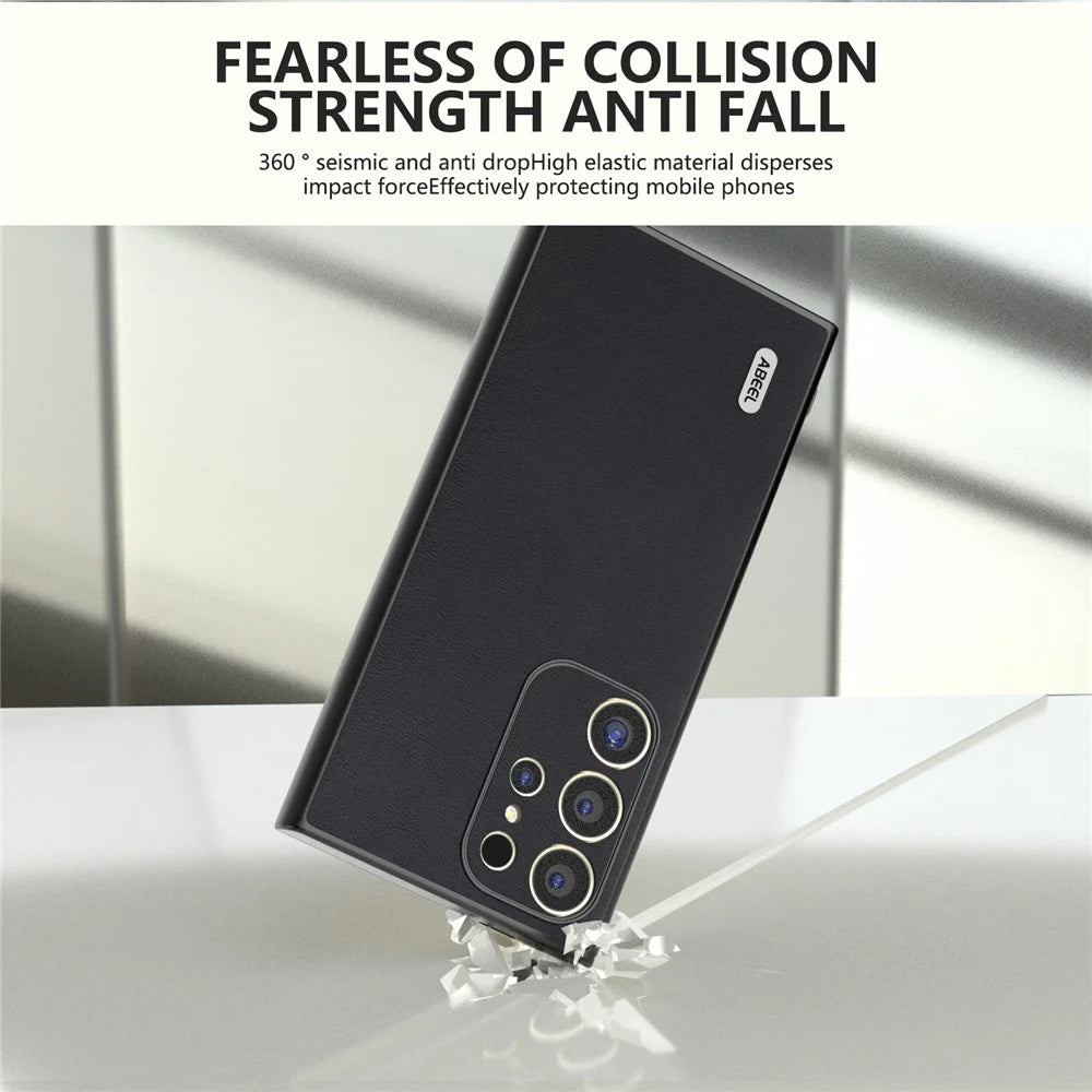 ABEEL For Samsung Galaxy S24 Ultra Case Textured Leather Coated PC+TPU Hybrid Slim Cover - Black - 2