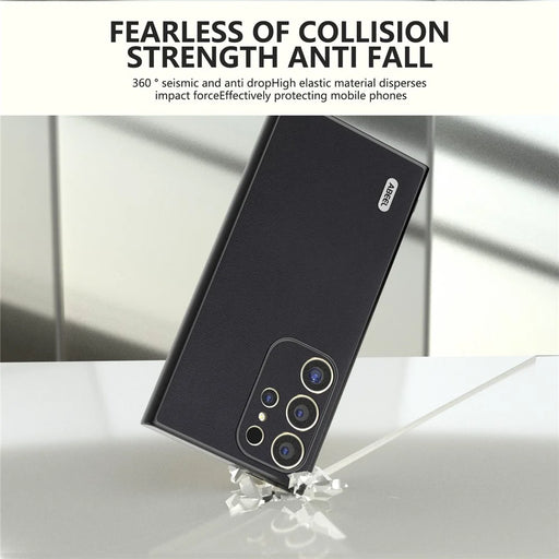 ABEEL For Samsung Galaxy S24 Ultra Case Textured Leather Coated PC+TPU Hybrid Slim Cover - Black - 2