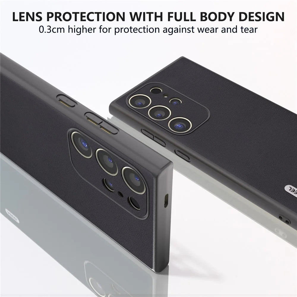 ABEEL For Samsung Galaxy S24 Ultra Case Textured Leather Coated PC+TPU Hybrid Slim Cover - Black - 4