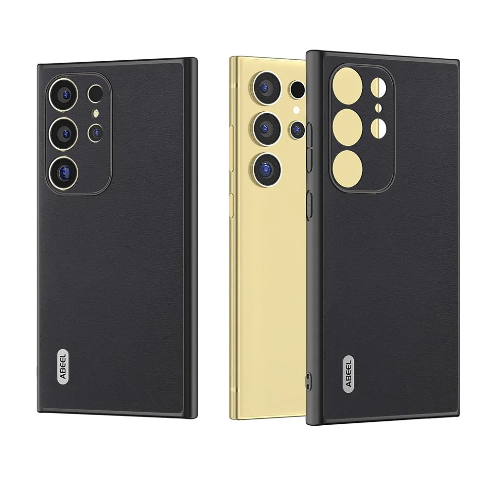 ABEEL For Samsung Galaxy S24 Ultra Case Textured Leather Coated PC+TPU Hybrid Slim Cover - Black - 6