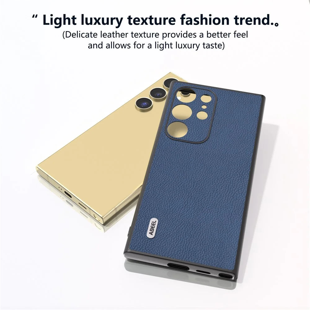 ABEEL For Samsung Galaxy S24 Ultra Case Cowhide Leather Soft TPU Hard PC Hybrid Phone Cover - Blue - 3