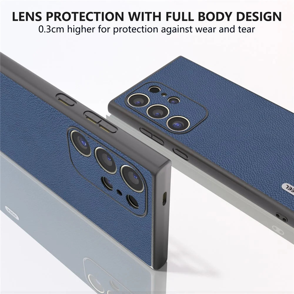 ABEEL For Samsung Galaxy S24 Ultra Case Cowhide Leather Soft TPU Hard PC Hybrid Phone Cover - Blue - 4