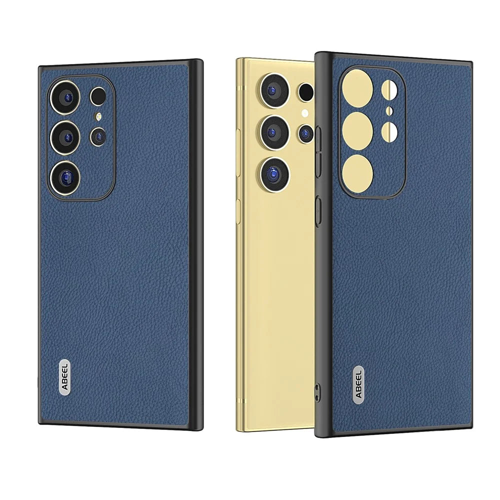 ABEEL For Samsung Galaxy S24 Ultra Case Cowhide Leather Soft TPU Hard PC Hybrid Phone Cover - Blue - 6