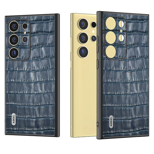 ABEEL For Samsung Galaxy S24 Ultra Case Genuine Cow Leather Crocodile Texture Cell Phone Cover - Blue - 1