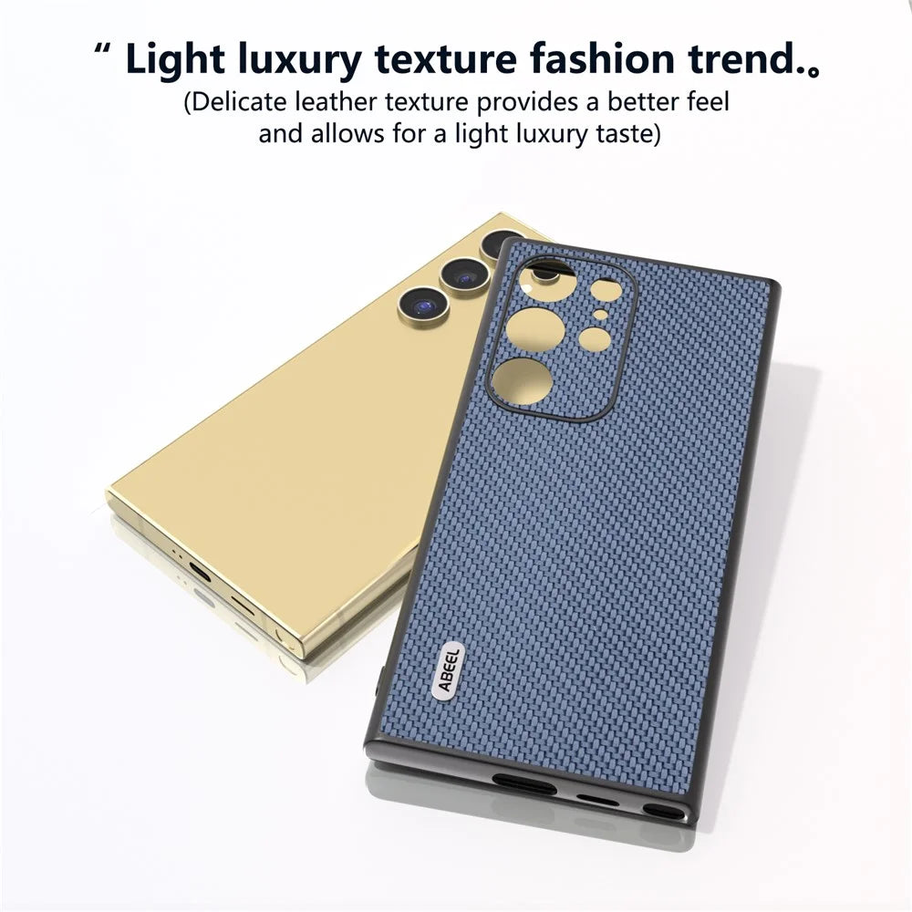 ABEEL For Samsung Galaxy S24 Ultra Case Carbon Fiber Texture PU Leather+PC+TPU Cell Phone Cover - Baby Blue - 3