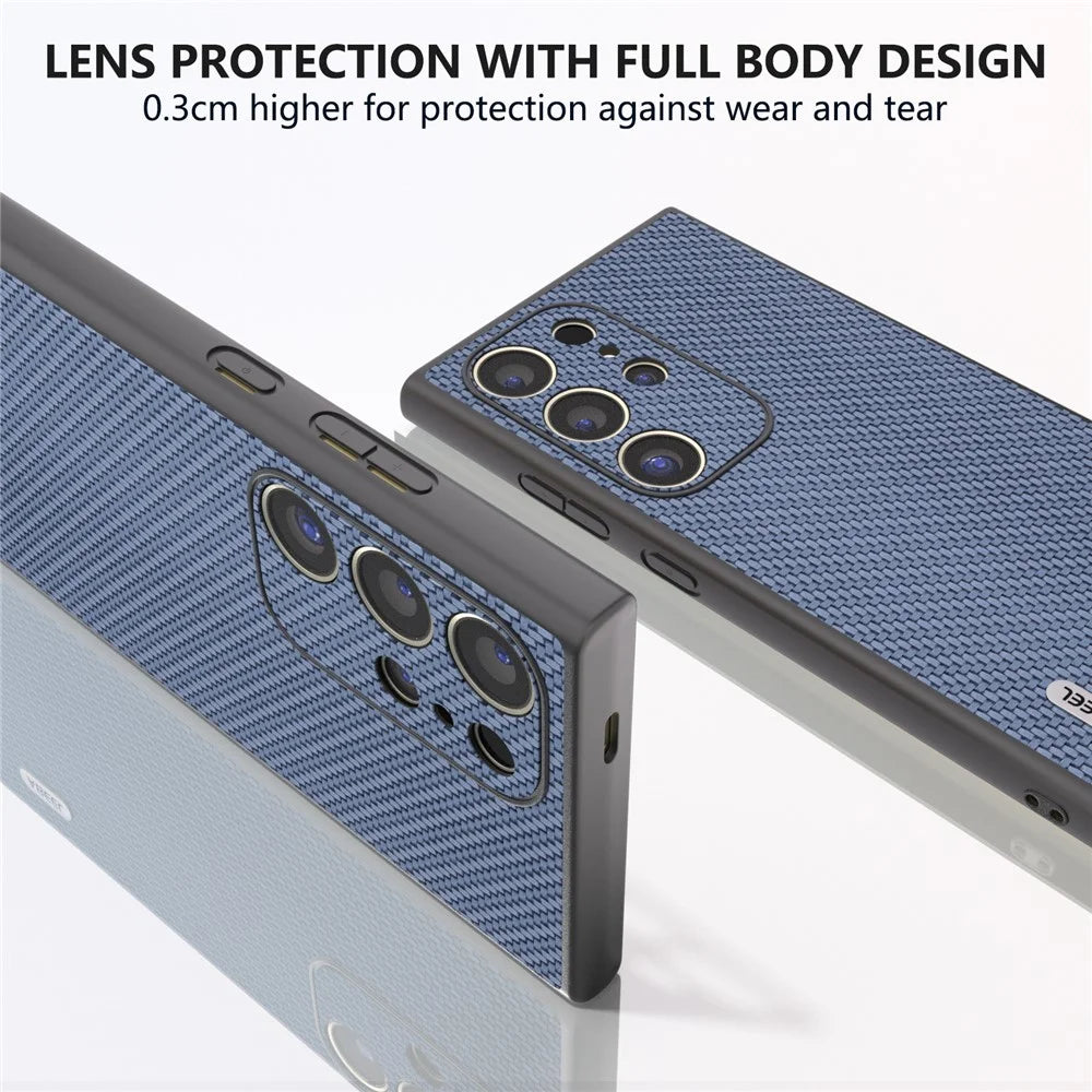 ABEEL For Samsung Galaxy S24 Ultra Case Carbon Fiber Texture PU Leather+PC+TPU Cell Phone Cover - Baby Blue - 4