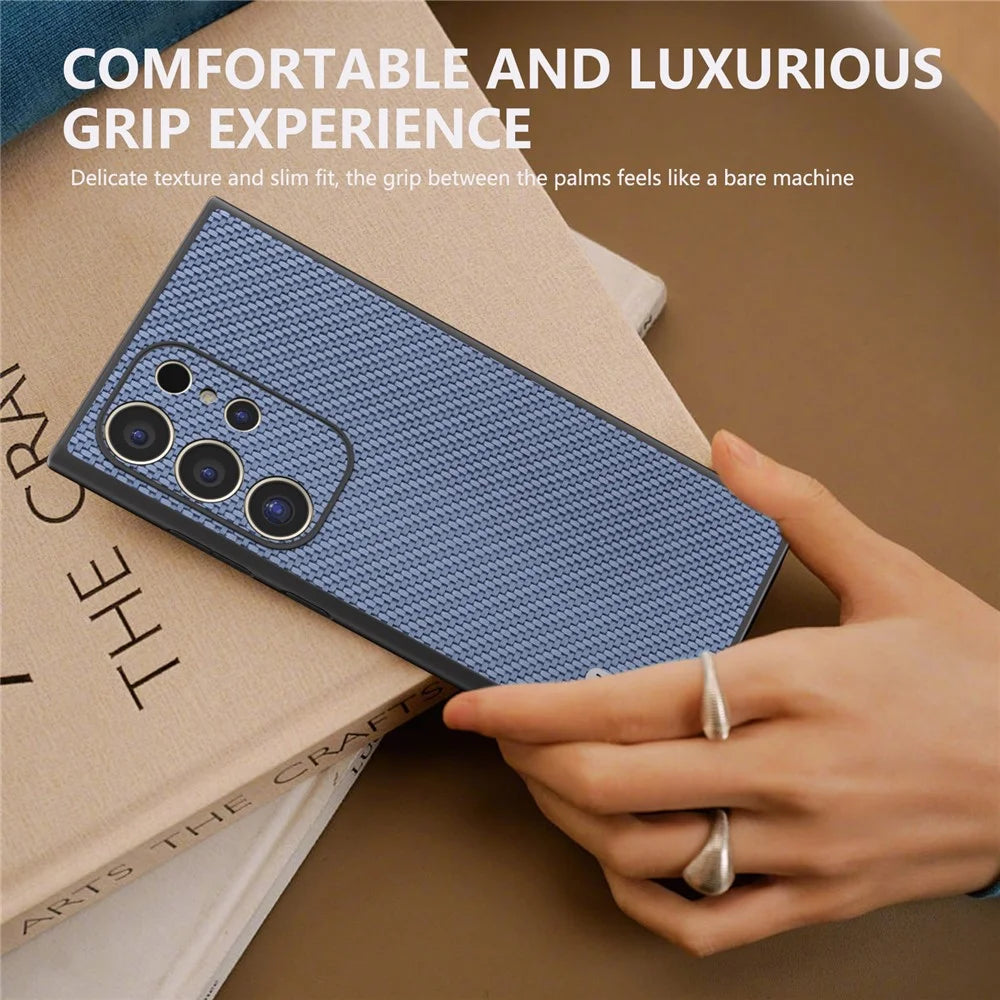 ABEEL For Samsung Galaxy S24 Ultra Case Carbon Fiber Texture PU Leather+PC+TPU Cell Phone Cover - Baby Blue - 5