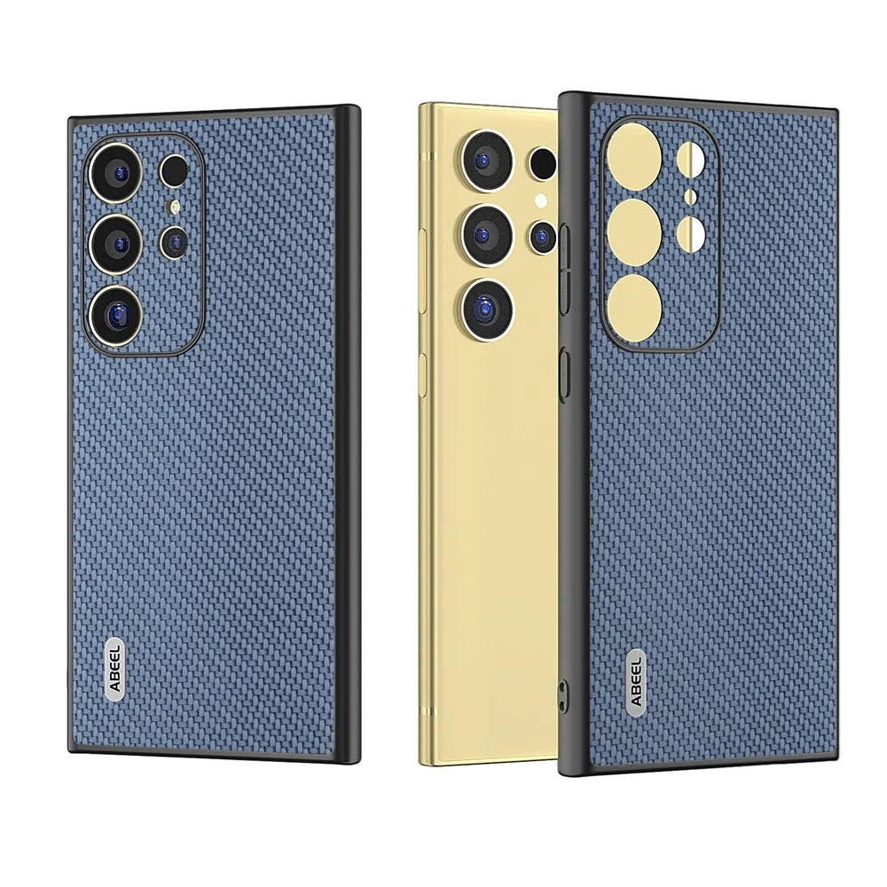 ABEEL For Samsung Galaxy S24 Ultra Case Carbon Fiber Texture PU Leather+PC+TPU Cell Phone Cover - Baby Blue - 6