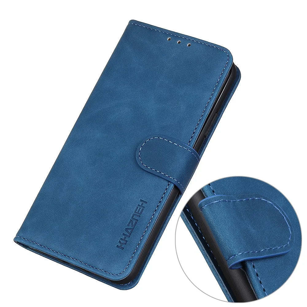 KHAZNEH For OnePlus 12R 5G / Ace 3 5G Case Retro PU Leather Wallet Stand Phone Protection Cover - Blue - 6