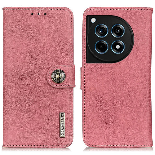 KHAZNEH For OnePlus 12R 5G / Ace 3 5G Cell Phone Case Cowhide Texture Leather Wallet Anti-scratch Cover - Pink - 1