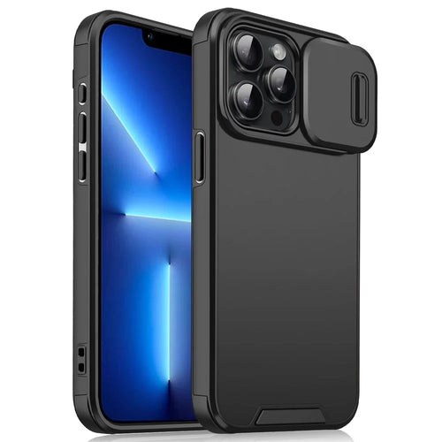 For iPhone 13 Pro Case Slide Camera Cover PC+TPU Hybrid Phone Protector - Black - 1