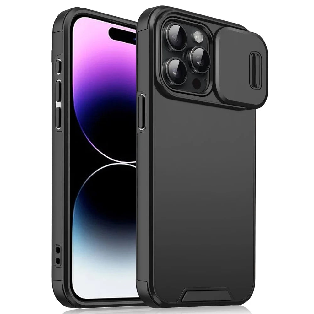 For iPhone 14 Pro Max Case Slide Camera Guard PC+TPU Phone Cover - Black - 1