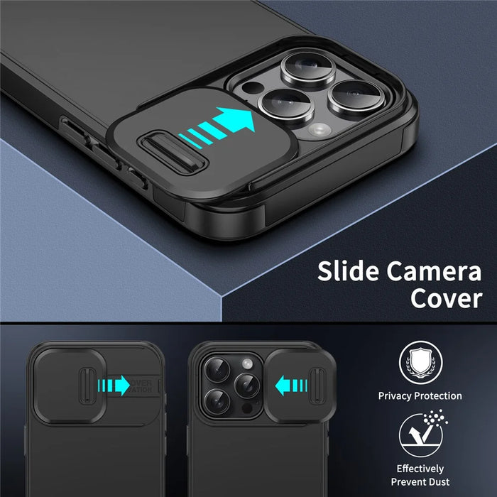 For iPhone 14 Pro Max Case Slide Camera Guard PC+TPU Phone Cover - Black - 2