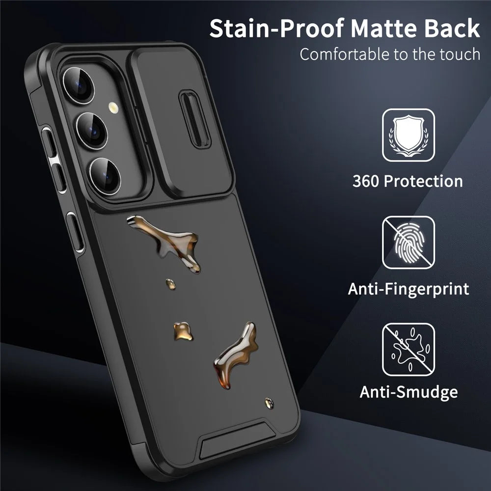 For Samsung Galaxy A15 4G / A15 5G Cell Phone Case Slide Camera Shield PC+TPU Bump Proof Cover - Black - 6