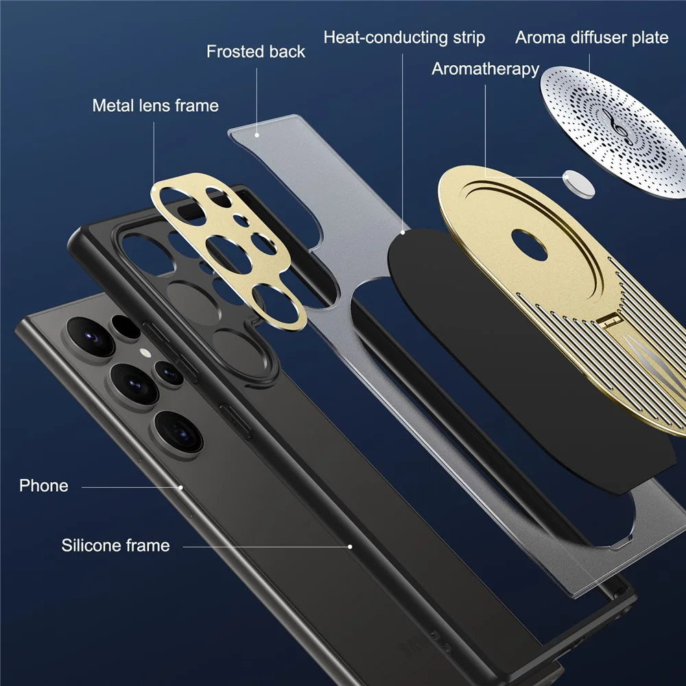 For Samsung Galaxy S22 Ultra 5G Case Graphene Heat Dissipation Phone Case with Aromatherapy Tablet - Gold - 6