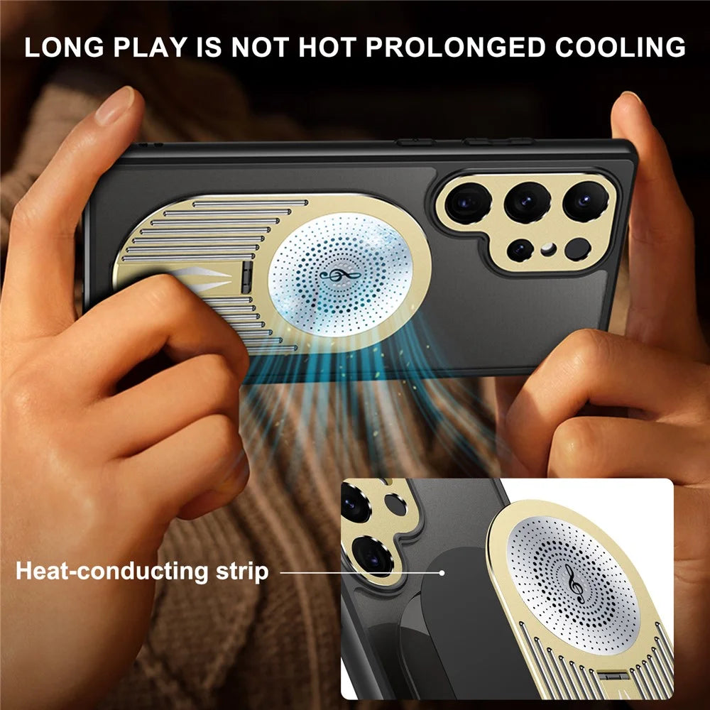 For Samsung Galaxy S22 Ultra 5G Case Graphene Heat Dissipation Phone Case with Aromatherapy Tablet - Gold - 7
