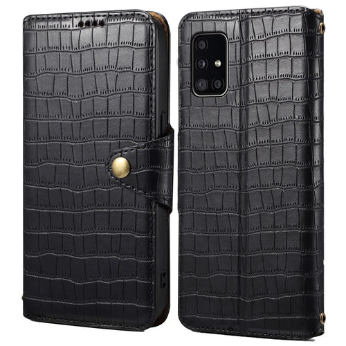 For Samsung Galaxy A51 4G SM-A515 Wallet Case PU Leather Crocodile Texture Phone Cover - Black - 1