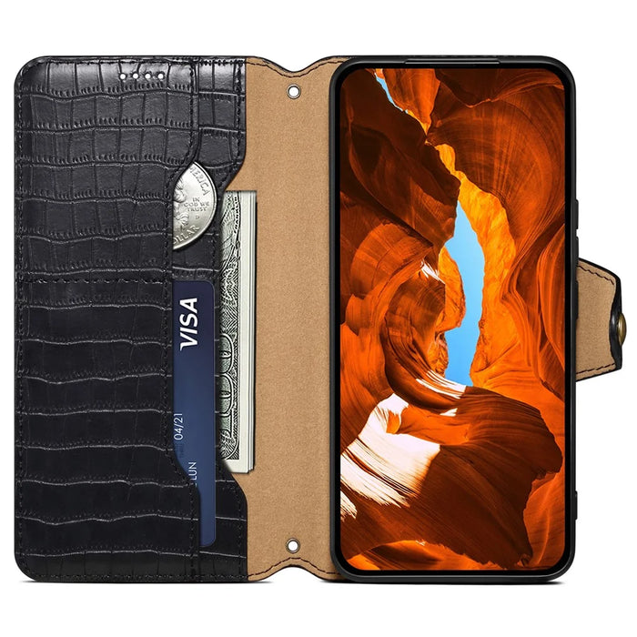 For Samsung Galaxy A51 4G SM-A515 Wallet Case PU Leather Crocodile Texture Phone Cover - Black - 2