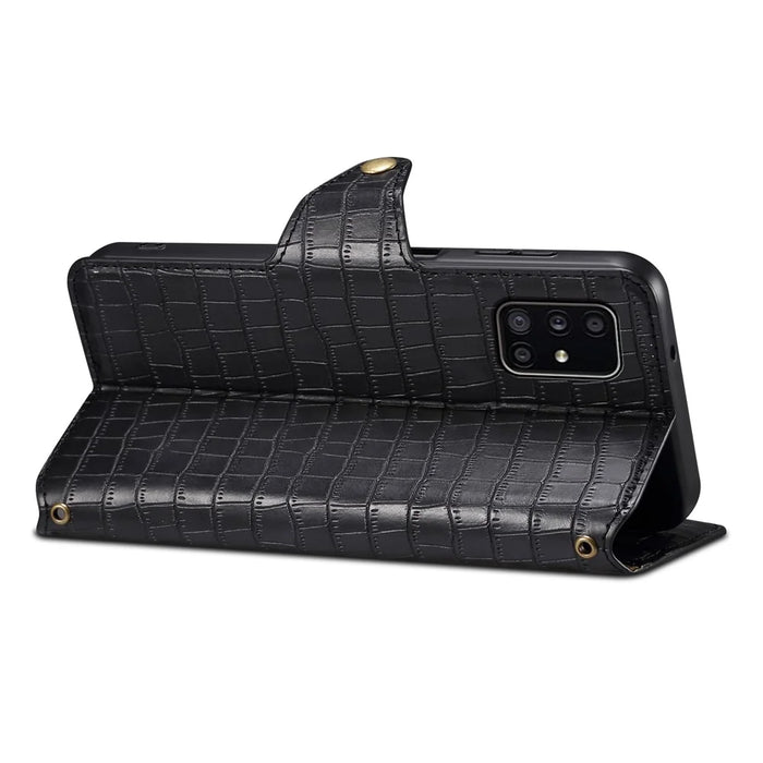 For Samsung Galaxy A51 4G SM-A515 Wallet Case PU Leather Crocodile Texture Phone Cover - Black - 3