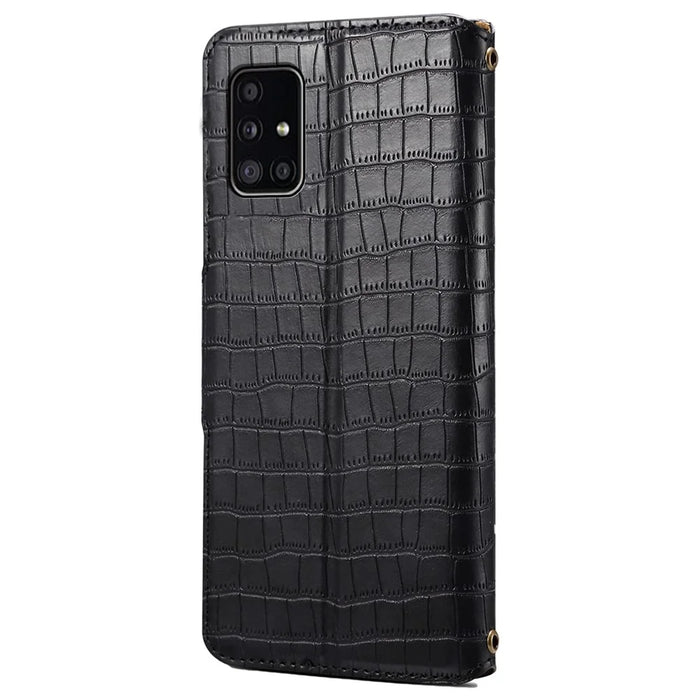 For Samsung Galaxy A51 4G SM-A515 Wallet Case PU Leather Crocodile Texture Phone Cover - Black - 5
