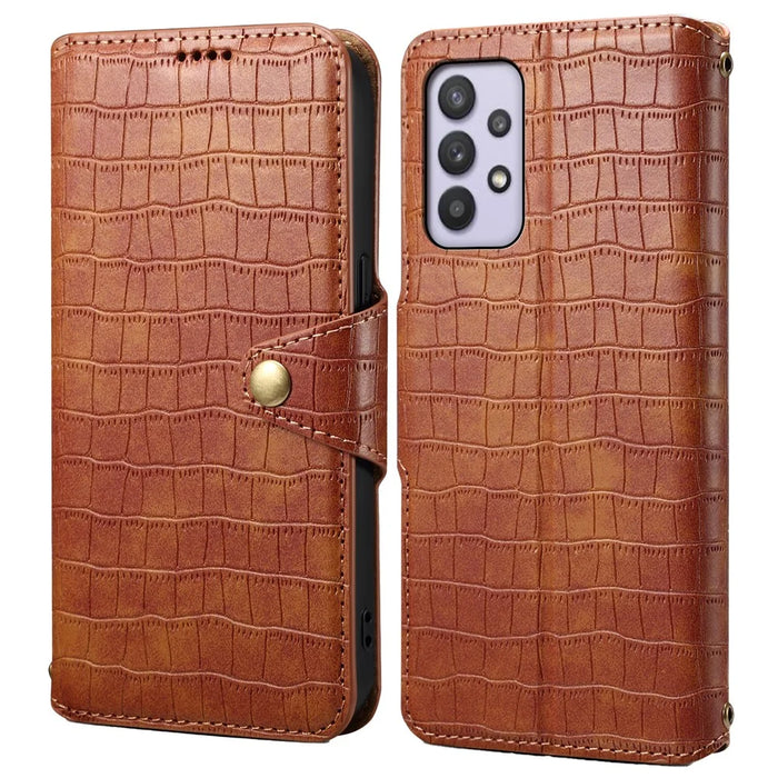 For Samsung Galaxy A32 5G / M32 5G Wallet Phone Case with Stand Crocodile Texture Leather Cover - Brown - 1