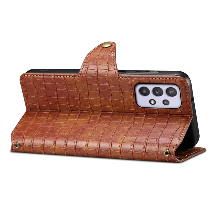 For Samsung Galaxy A32 5G / M32 5G Wallet Phone Case with Stand Crocodile Texture Leather Cover - Brown - 3
