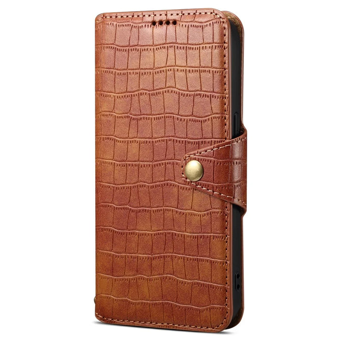 For Samsung Galaxy A32 5G / M32 5G Wallet Phone Case with Stand Crocodile Texture Leather Cover - Brown - 5