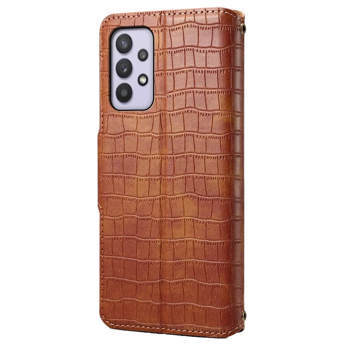 For Samsung Galaxy A32 5G / M32 5G Wallet Phone Case with Stand Crocodile Texture Leather Cover - Brown - 6