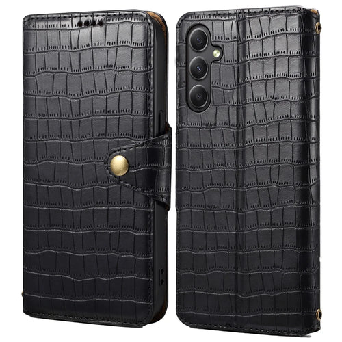 For Samsung Galaxy A34 5G Case Crocodile Texture Leather Stand Folio Smartphone Cover - Black - 1