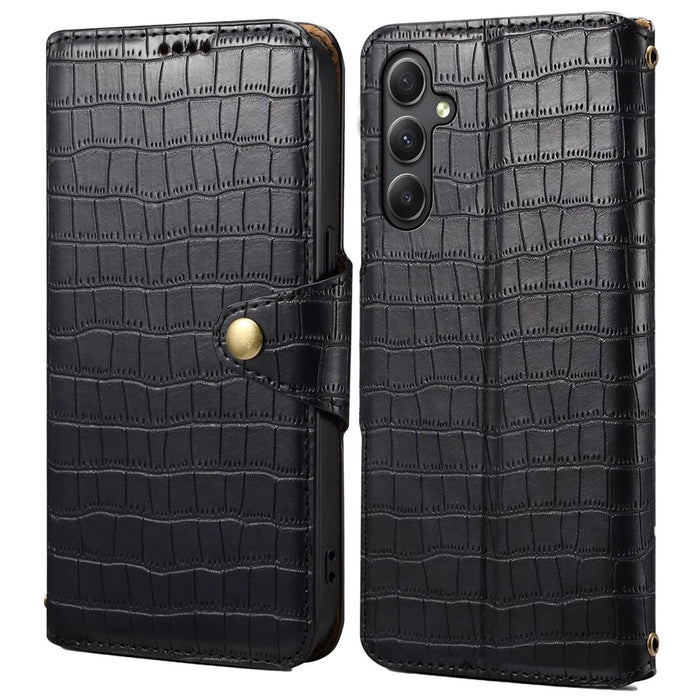 For Samsung Galaxy A34 5G Case Crocodile Texture Leather Stand Folio Smartphone Cover - Black - 1