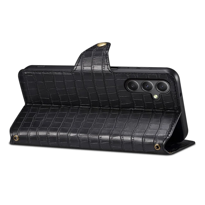 For Samsung Galaxy A34 5G Case Crocodile Texture Leather Stand Folio Smartphone Cover - Black - 3
