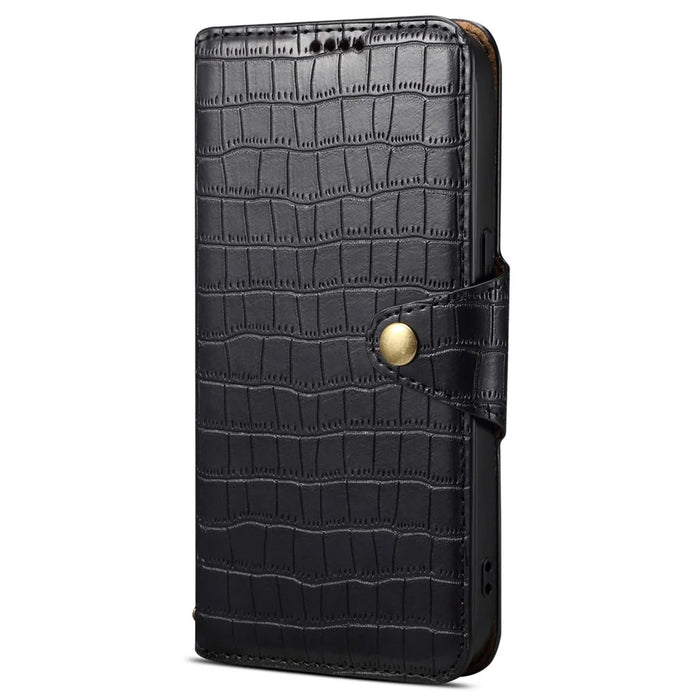 For Samsung Galaxy A34 5G Case Crocodile Texture Leather Stand Folio Smartphone Cover - Black - 4