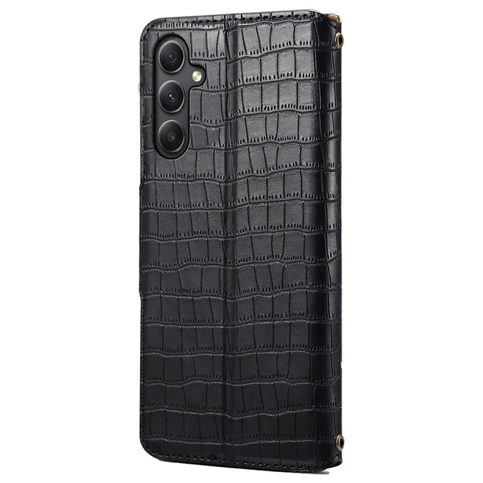 For Samsung Galaxy A34 5G Case Crocodile Texture Leather Stand Folio Smartphone Cover - Black - 5