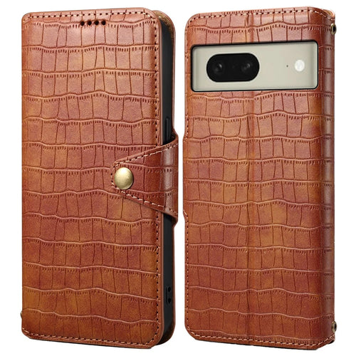 For Google Pixel 8 Leather Case Crocodile Texture Full Protection Wallet Phone Cover - Brown - 1