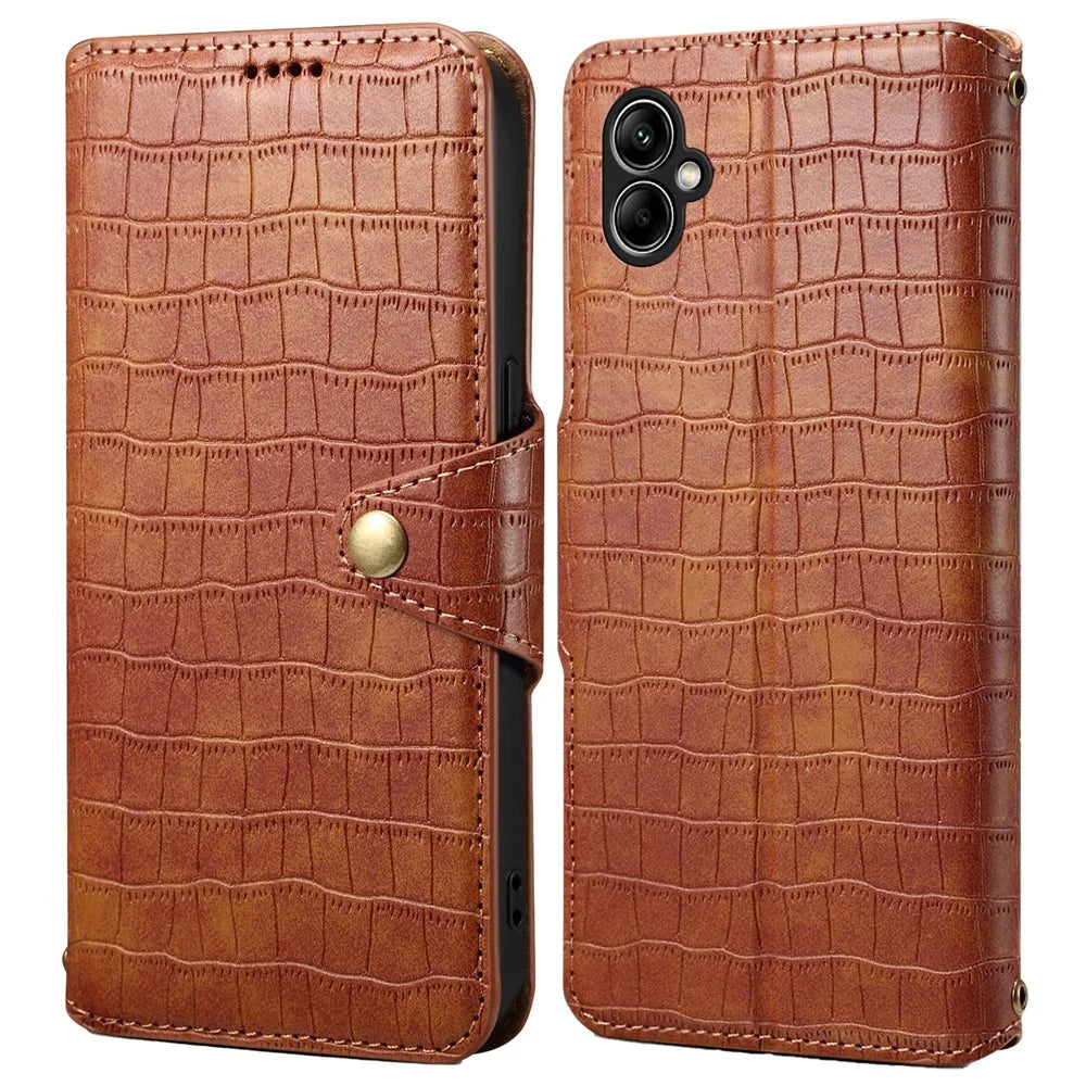 For Samsung Galaxy A05 4G Anti-Scratch Wallet Phone Cover PU Leather Phone Stand Case (Crocodile Texture) - Brown - 1