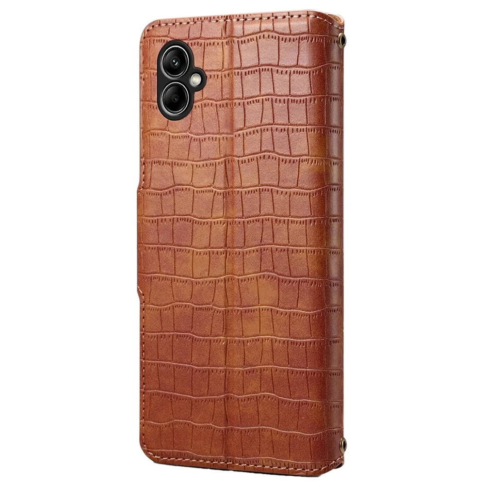 For Samsung Galaxy A05 4G Anti-Scratch Wallet Phone Cover PU Leather Phone Stand Case (Crocodile Texture) - Brown - 6