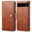Phone Cover for Google Pixel 6a Crocodile Texture PU Leather Wallet Phone Case with Folding Stand - Brown - 1