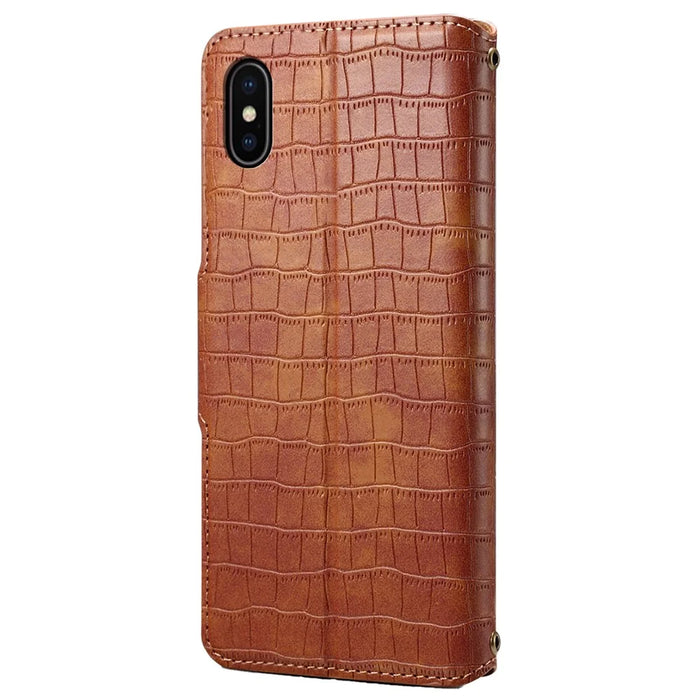 For iPhone X / XS Wallet Phone Cover Anti-Scratch PU Leather Case Stand Crocodile Texture Shell - Brown - 6