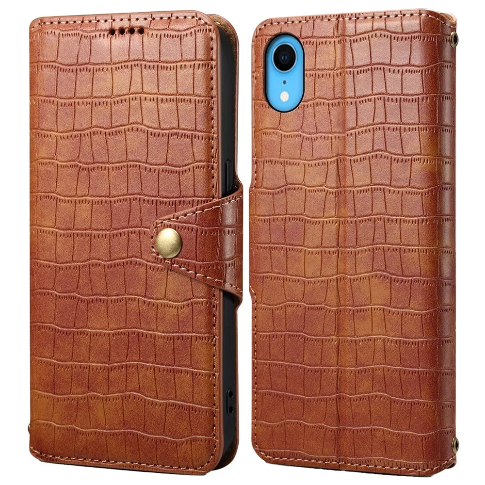 For iPhone XR 6.1 inch Anti-scratch Leather Case Crocodile Texture Wallet Phone Cover - Brown - 1