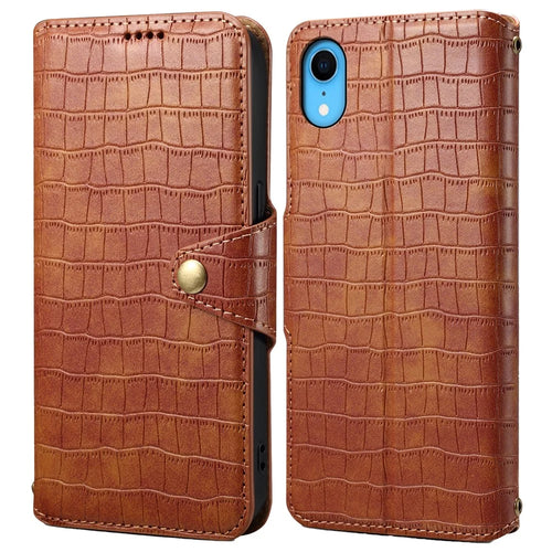 For iPhone XR 6.1 inch Anti-scratch Leather Case Crocodile Texture Wallet Phone Cover - Brown - 1