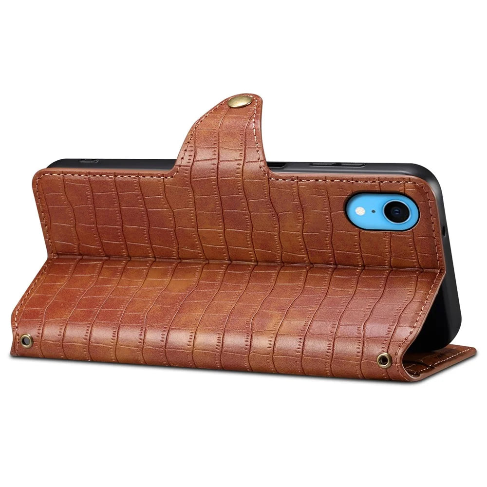 For iPhone XR 6.1 inch Anti-scratch Leather Case Crocodile Texture Wallet Phone Cover - Brown - 3