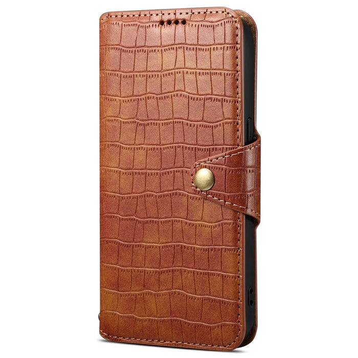 For iPhone 14 Case Crocodile Texture Leather Phone Cover with Wallet Card Slots - Brown - 5