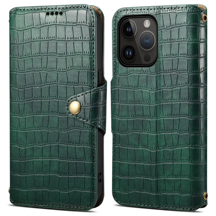For iPhone 13 Pro Max Leather Cover Crocodile Texture Anti-Drop Wallet Phone Case - Green - 1
