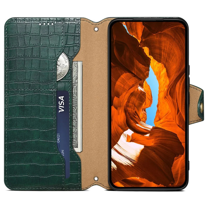 For iPhone 13 Pro Max Leather Cover Crocodile Texture Anti-Drop Wallet Phone Case - Green - 2