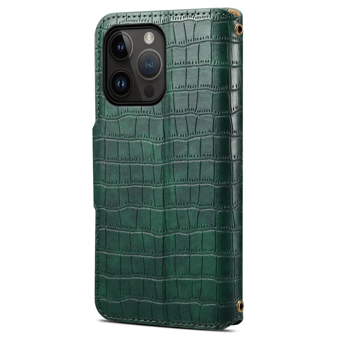 For iPhone 13 Pro Max Leather Cover Crocodile Texture Anti-Drop Wallet Phone Case - Green - 6