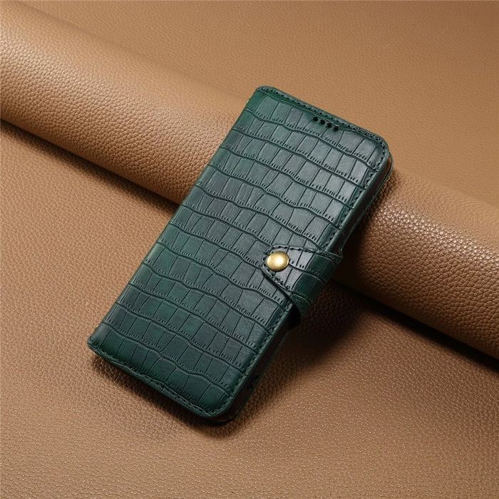 For iPhone 13 Pro Max Leather Cover Crocodile Texture Anti-Drop Wallet Phone Case - Green - 7